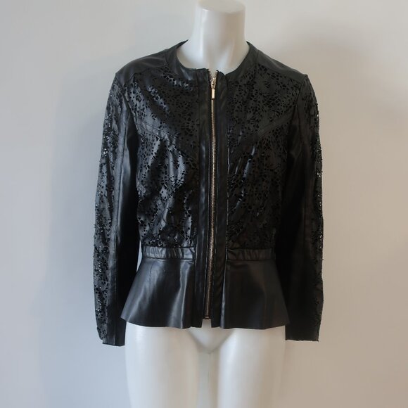 Womens Insight Black Faux Leather Cut Out Details Jacket 12 - Picture 1 of 9